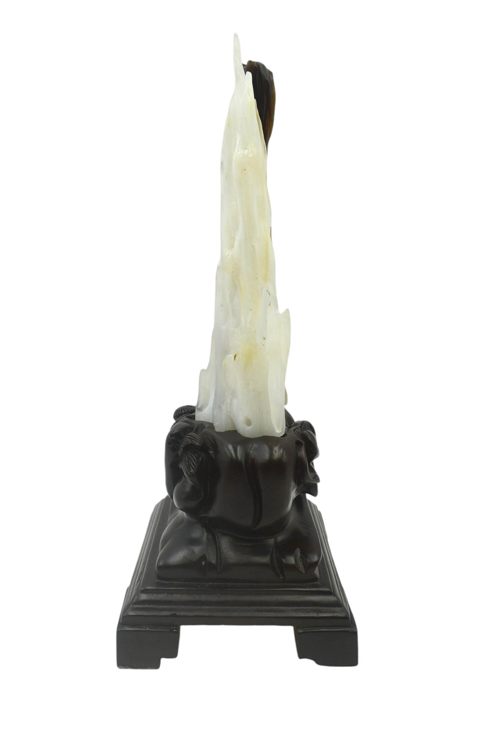 Beautiful petrified wood fengshui decoration mountain design carving solid wooden base home office