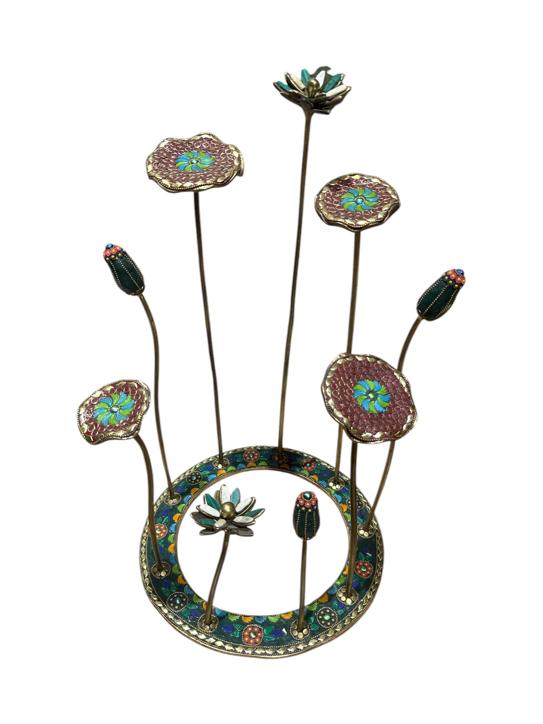 Hand crafted high-quality brass bronze colour stone leaf flower table-top display Décor home office restaurant