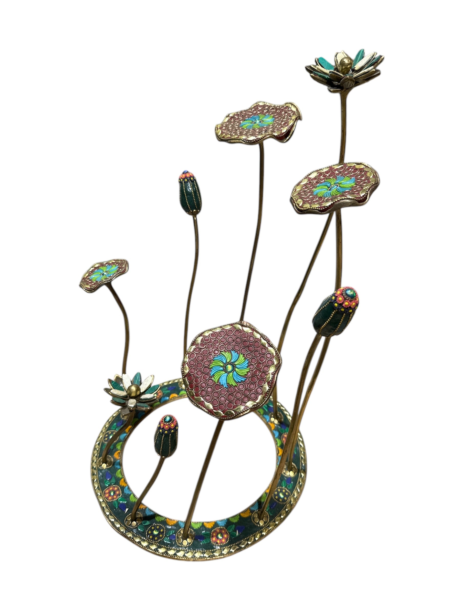 Hand crafted high-quality brass bronze colour stone leaf flower table-top display Décor home office restaurant