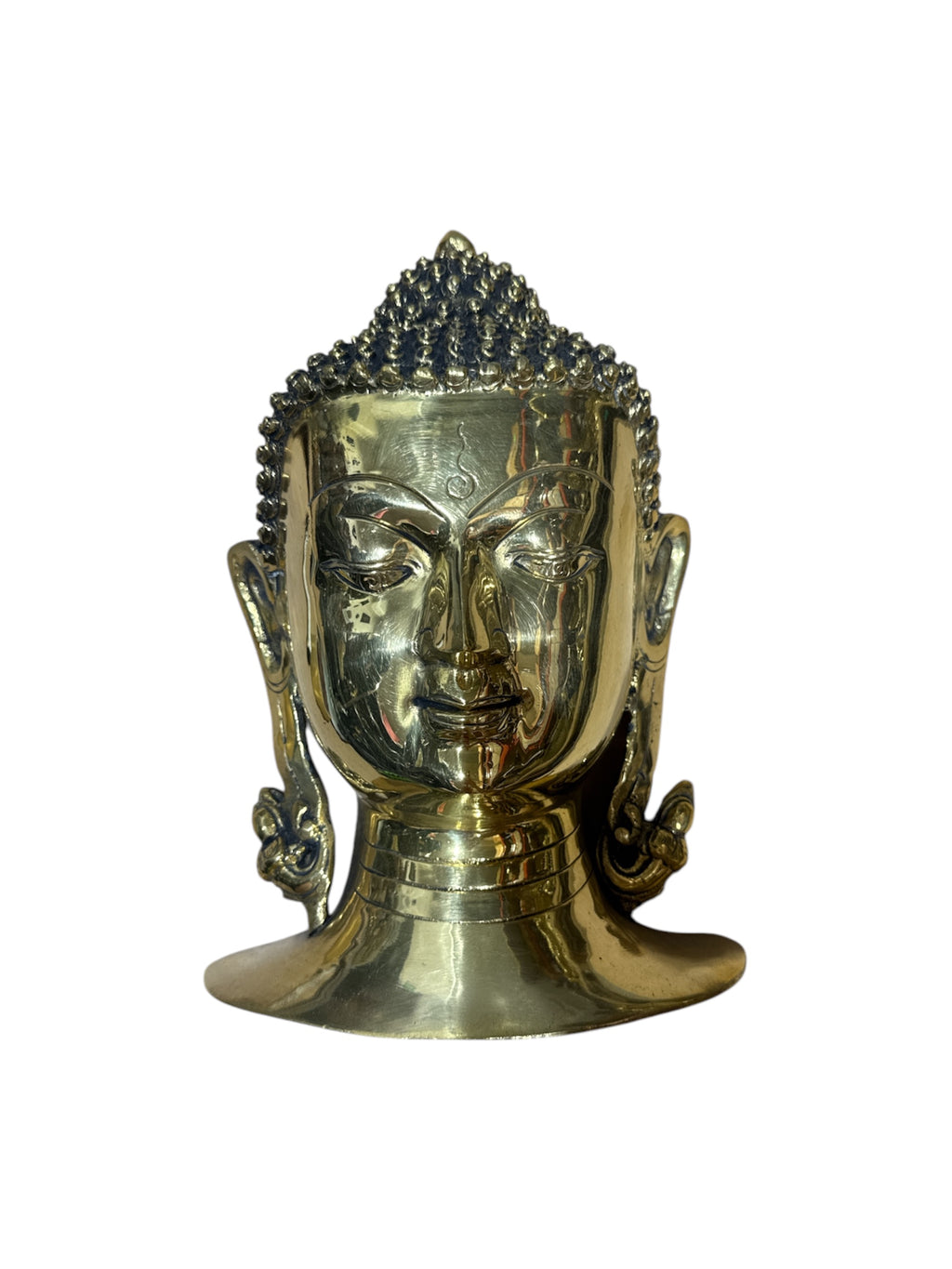 Brass bronze gold console tabletop buddhist buddha head statue home office religious decoration statue