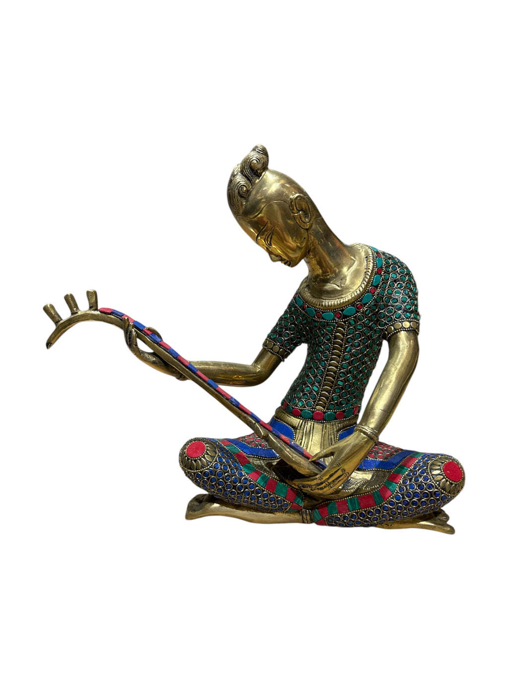 Beautiful divine ancient musician various musical instruments brass sculpture colour stone showpieces 4pcs set