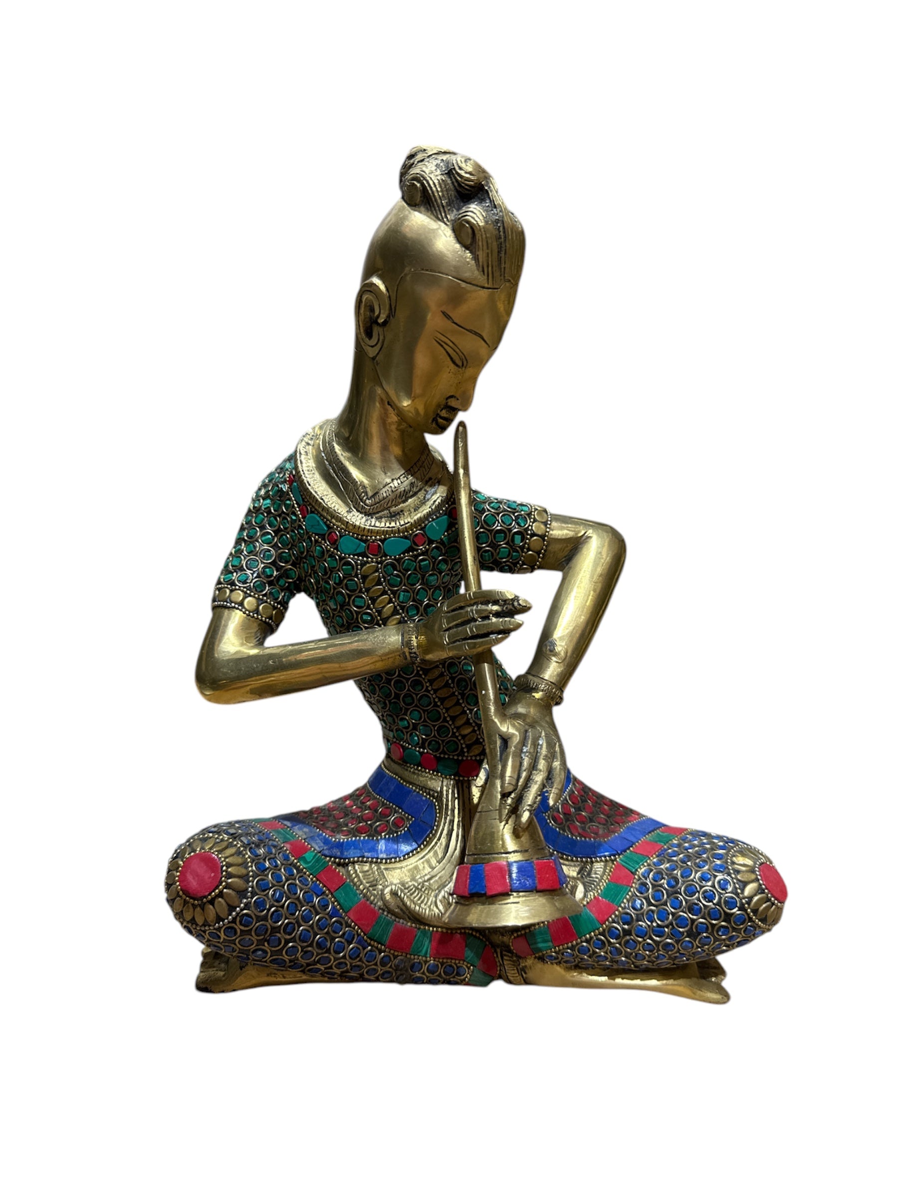 Beautiful divine ancient musician various musical instruments brass sculpture colour stone showpieces 4pcs set