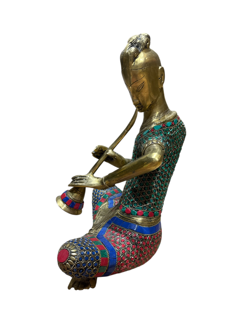 Beautiful divine ancient musician various musical instruments brass sculpture colour stone showpieces 4pcs set