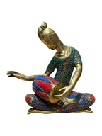 Beautiful divine ancient musician various musical instruments brass sculpture colour stone showpieces 4pcs set