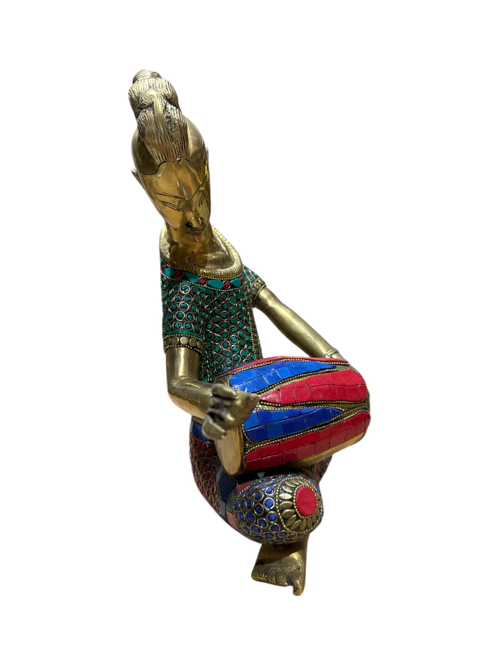 Beautiful divine ancient musician various musical instruments brass sculpture colour stone showpieces 4pcs set