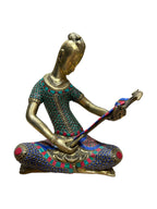 Beautiful divine ancient musician various musical instruments brass sculpture colour stone showpieces 4pcs set