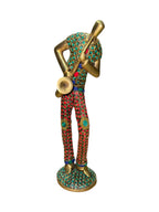 Beautiful modern musician various musical instruments brass bronze color stone sculpture showpieces set of 3pcs home decoration