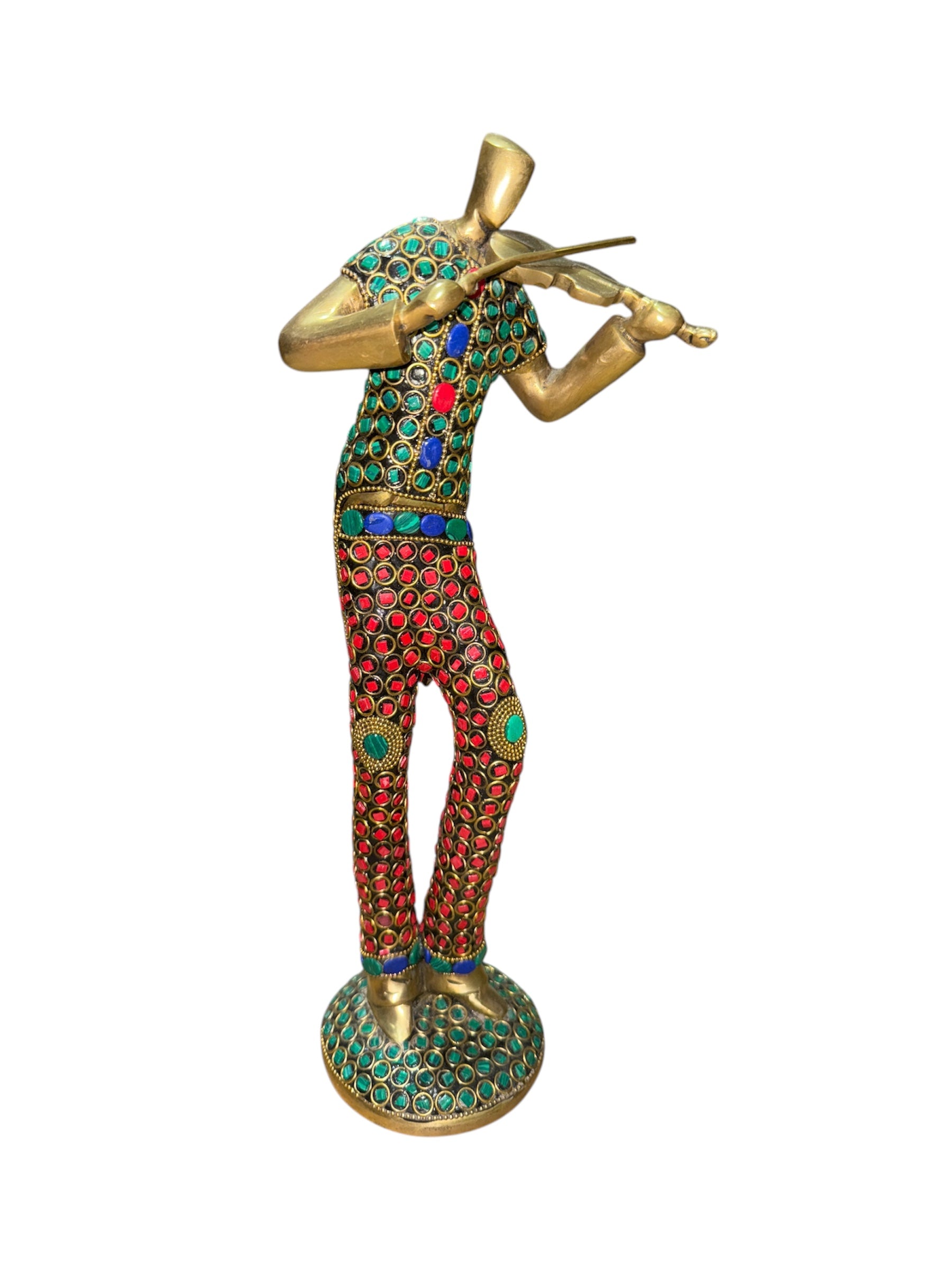 Beautiful modern musician various musical instruments brass bronze color stone sculpture showpieces set of 3pcs home decoration