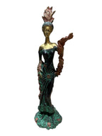 Beautiful divine ancient lady brass bronze sculpture colour stone showpieces 3pcs set