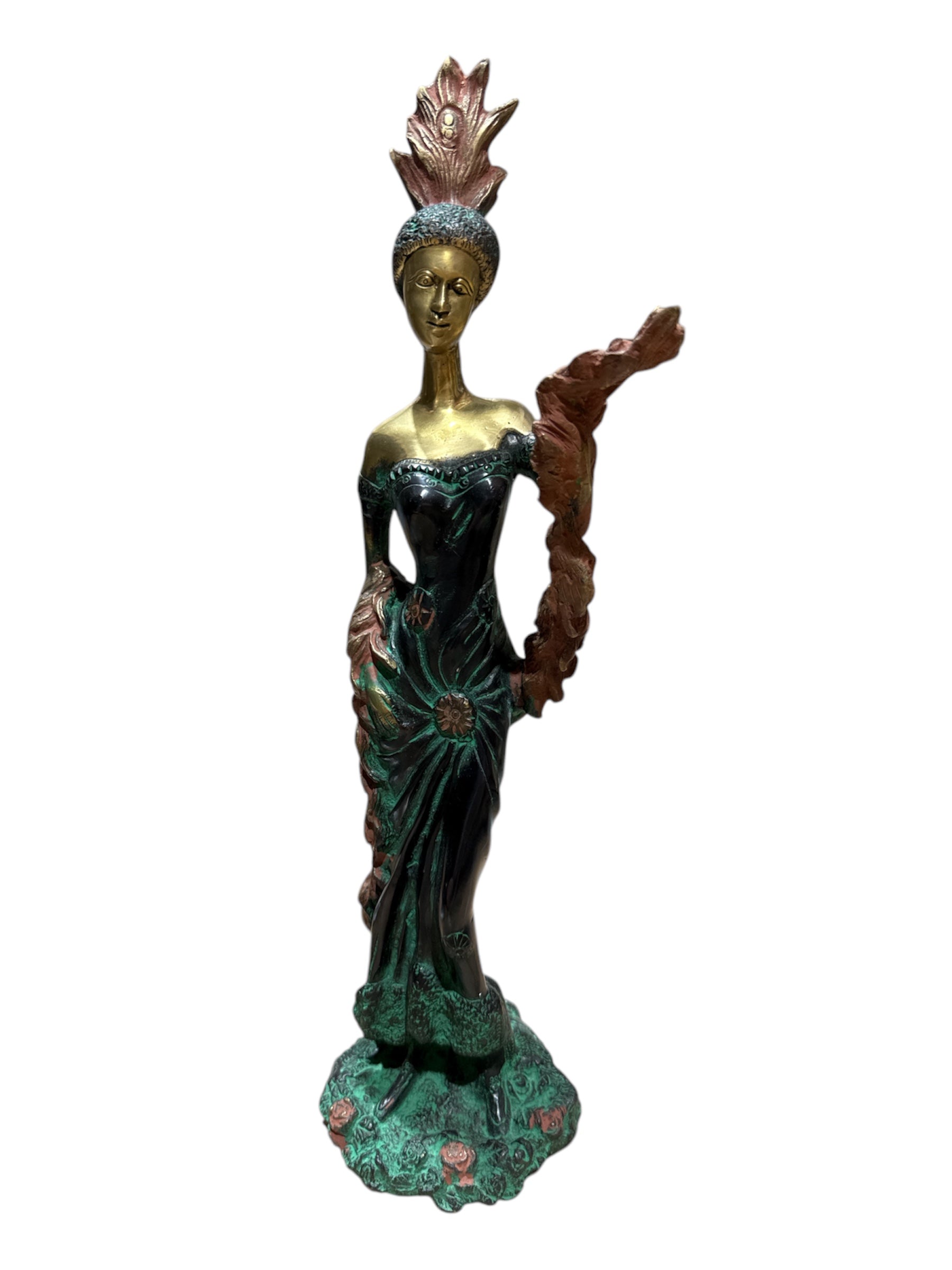 Beautiful divine ancient lady brass bronze sculpture colour stone showpieces 3pcs set