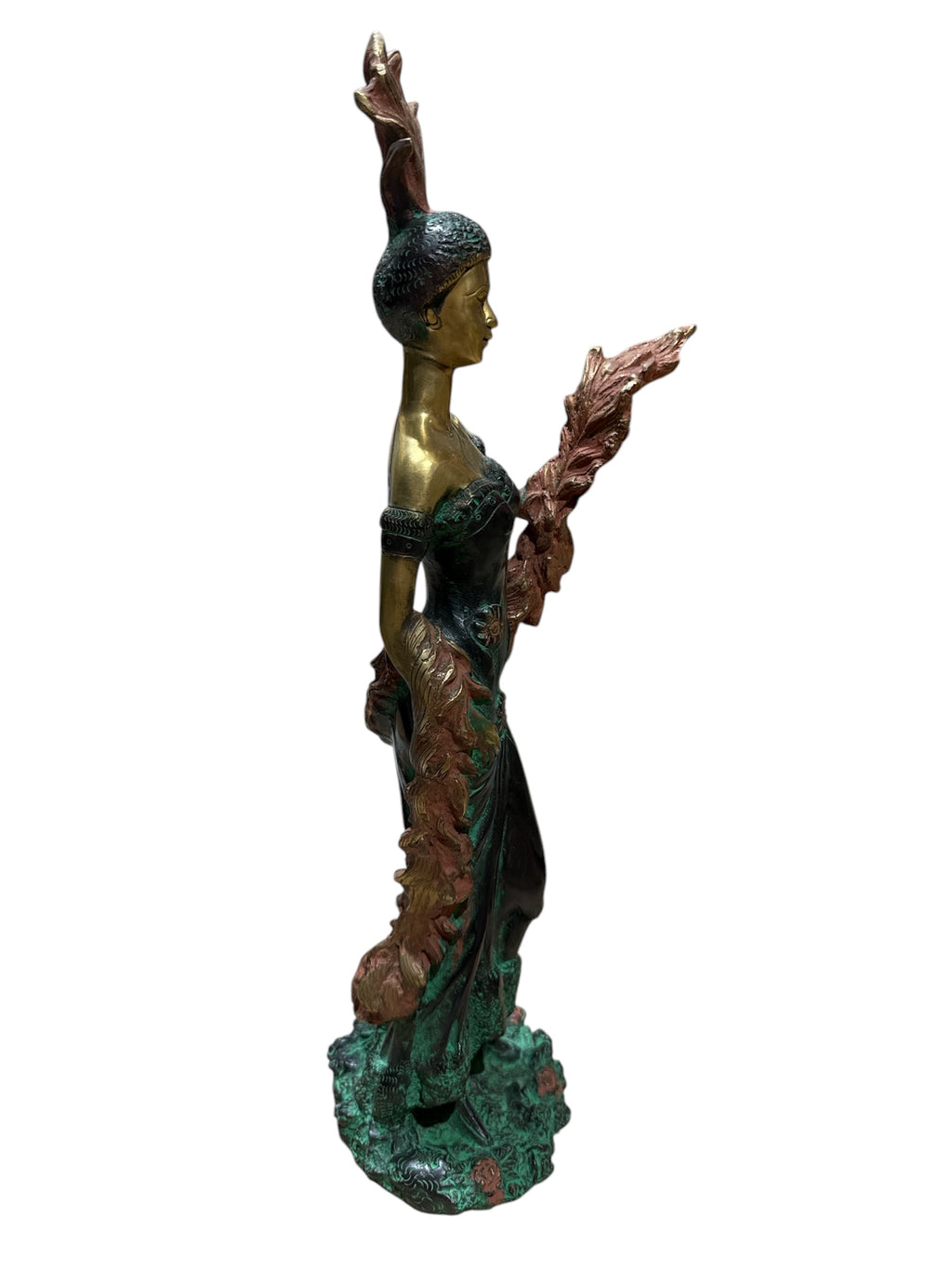 Beautiful divine ancient lady brass bronze sculpture colour stone showpieces 3pcs set