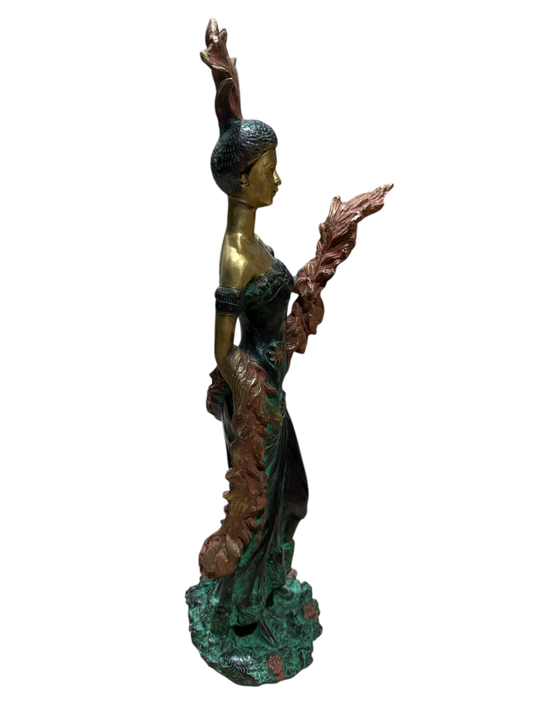 Beautiful divine ancient lady brass bronze sculpture colour stone showpieces 3pcs set