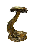 Small antique look brass bronze counter console coffee top tribe designed fish statue home office religious decoration