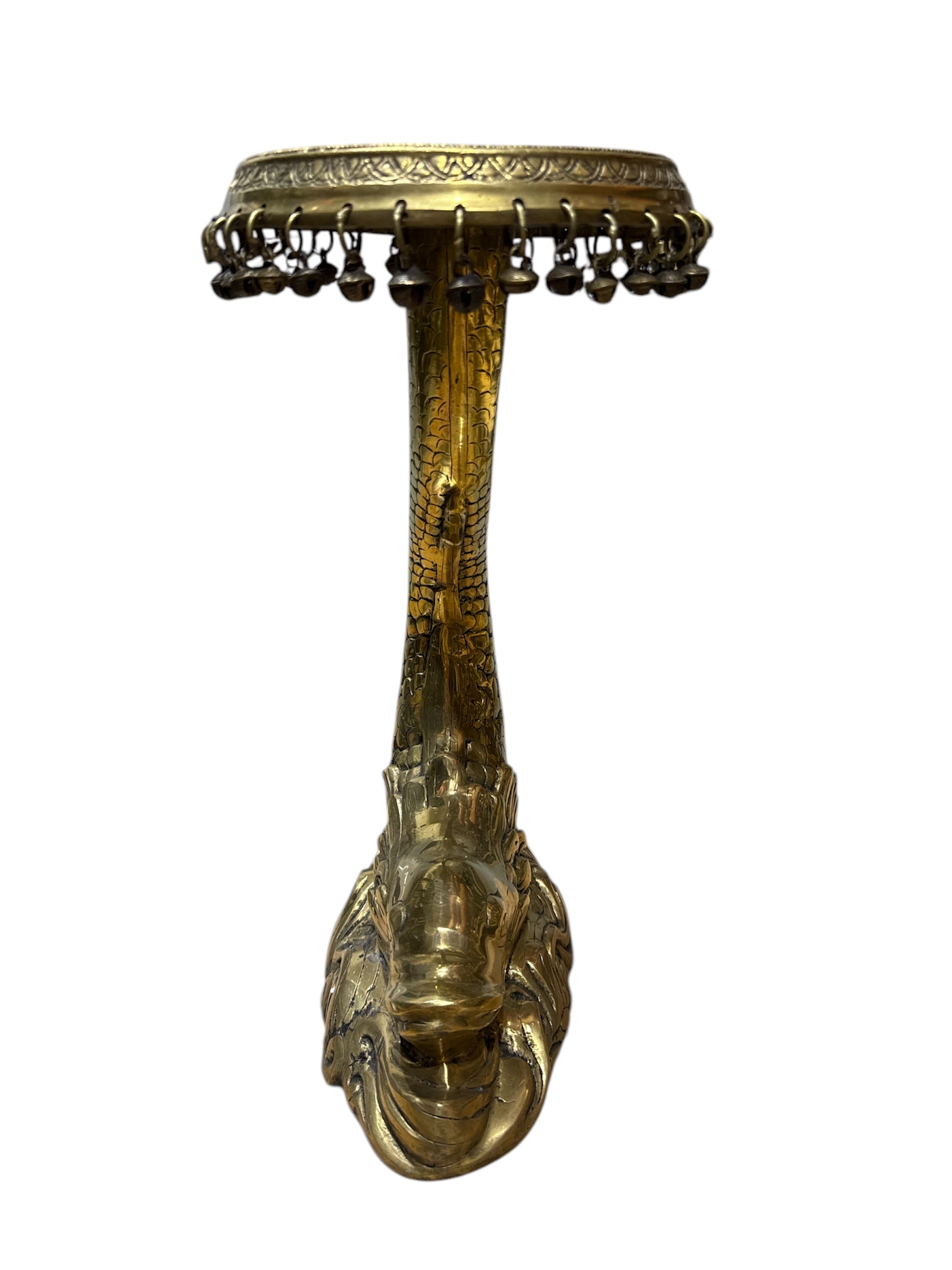 Small antique look brass bronze counter console coffee top tribe designed fish statue home office religious decoration