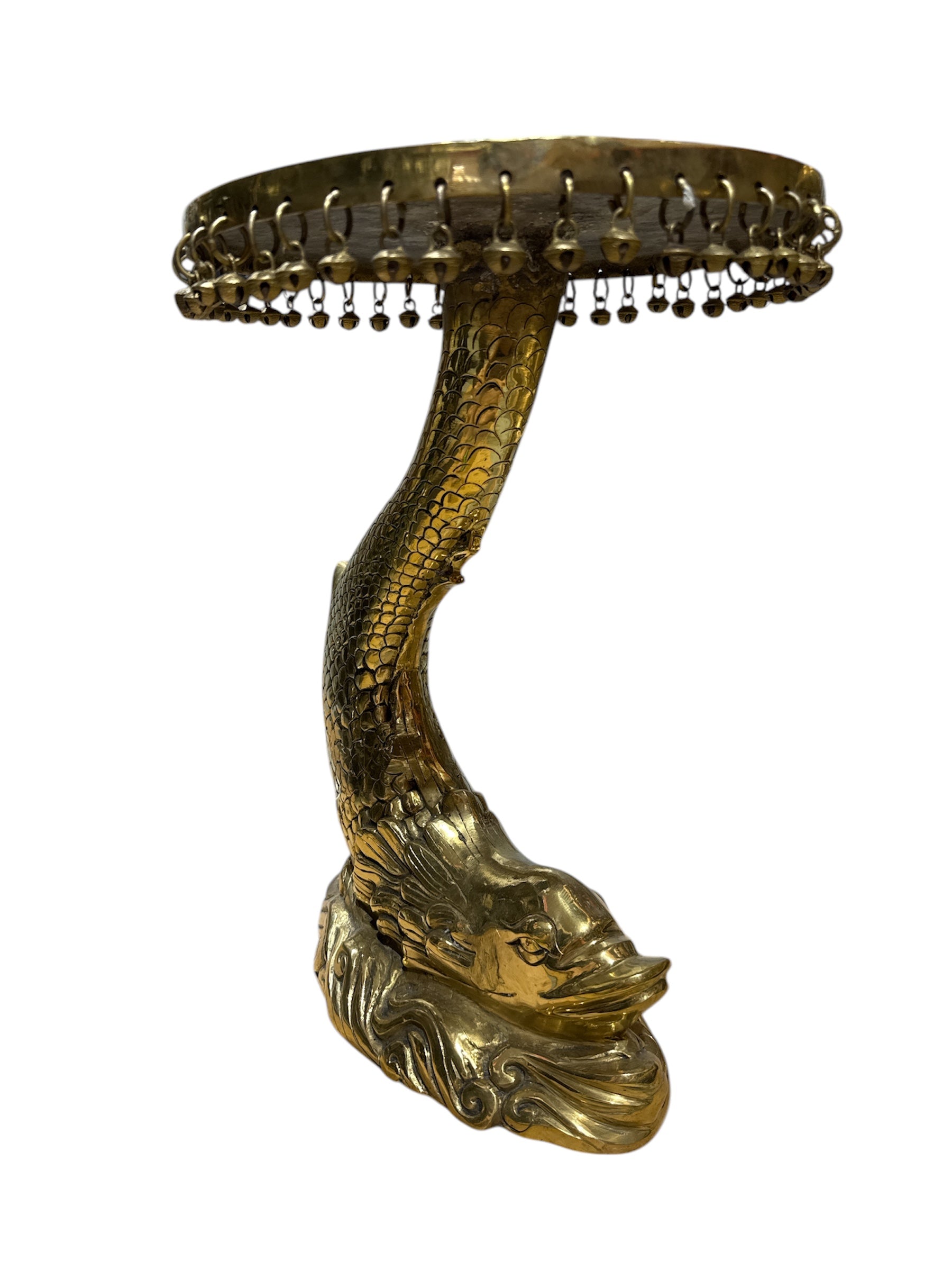 Antique look brass bronze counter console coffee top tribe designed fish statue home office religious decoration