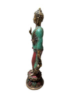 Authentic antique look brass bronze with colour stone tabletop buddha standing statue home religious decoration