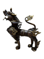 Antique look brass bronze counter console top tribe designed lion statue home office religious decoration