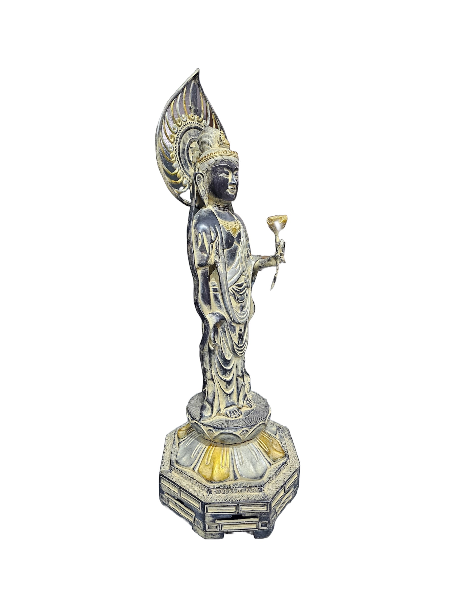 Guanyin Avalokiteśvara Bodhisattva Goddess Queer Icon brass standing statue lotus flower