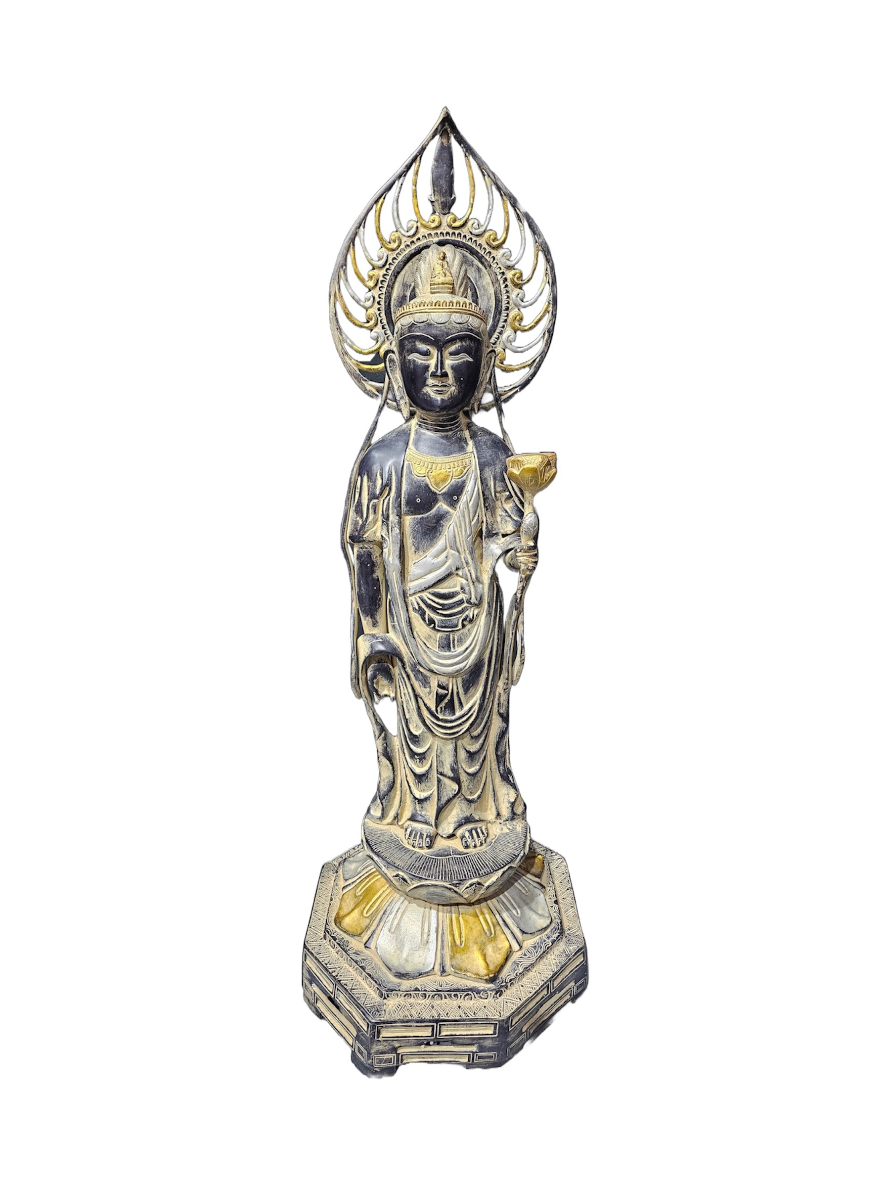 Guanyin Avalokiteśvara Bodhisattva Goddess Queer Icon brass standing statue lotus flower