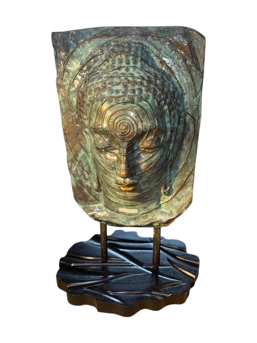 Antique look brass bronze / green counter console top buddha head statue home office religious decoration