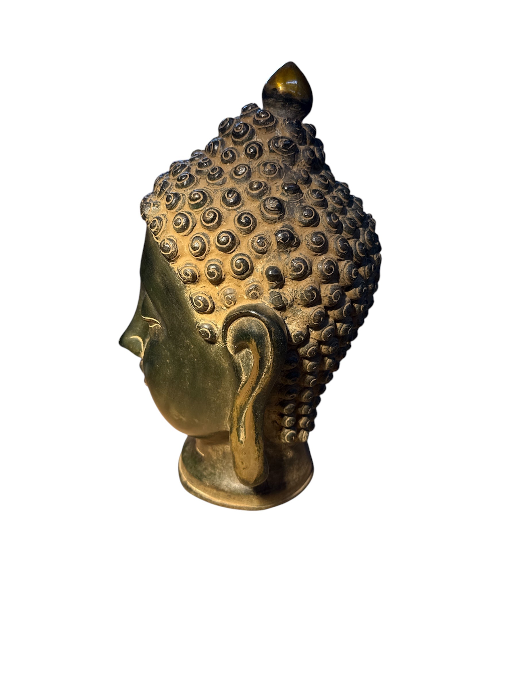 Authentic antique look brass bronze / green / Gold tabletop buddha head statue home religious decoration