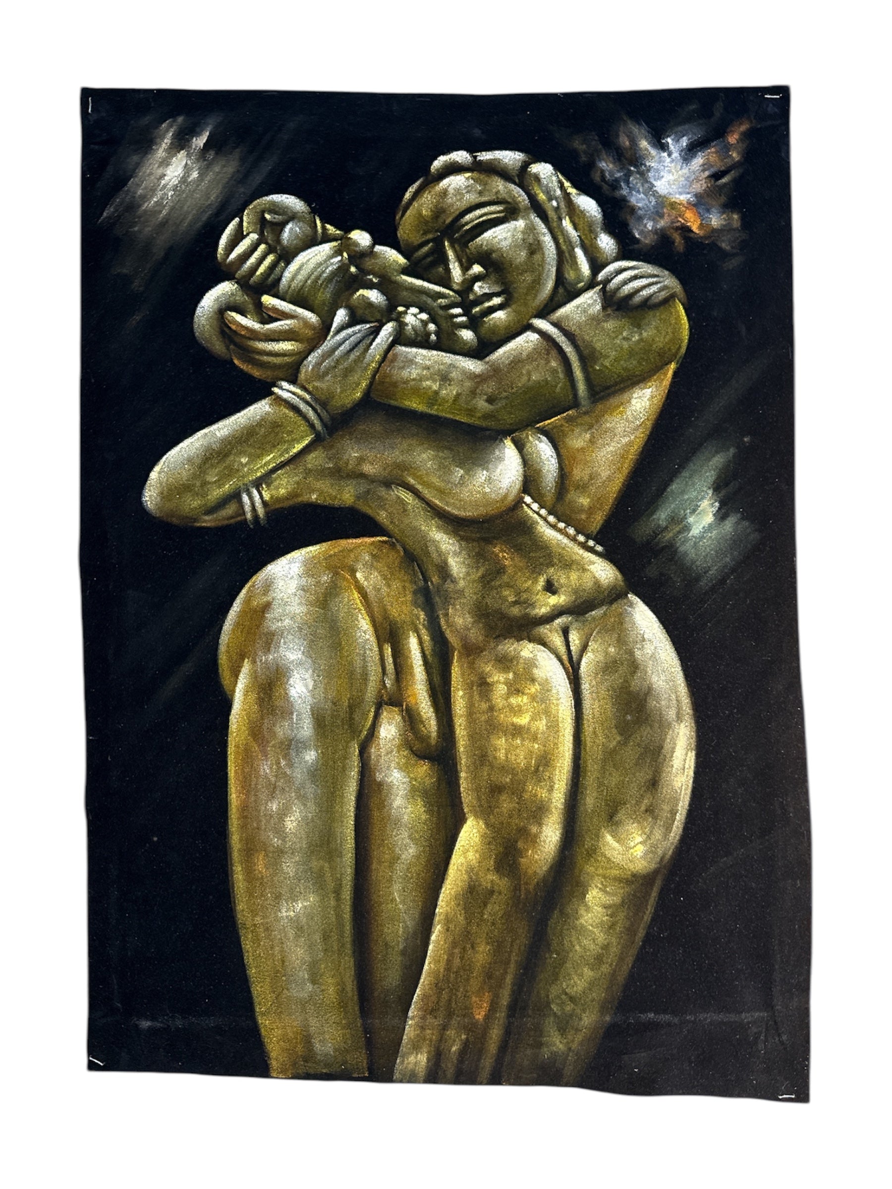 Kamasutra Couple Stone Sand Powder Painting Velvet Cloth Handmade Erotic Art Intimate Love Divine Connection Wall Decor Sacred Space Gift