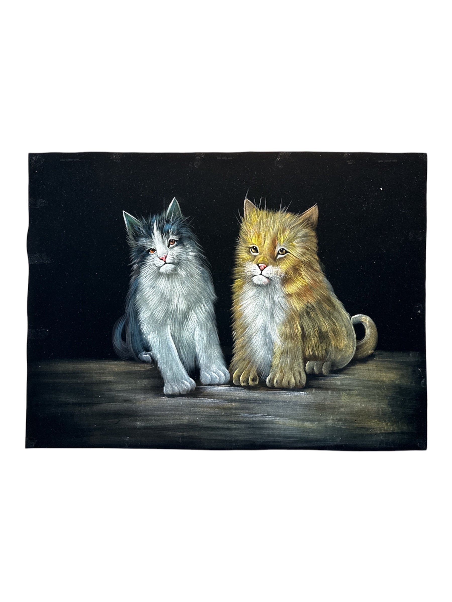 Persian Cat Pair Docile Cats Stone Sand Powder Painting Velvet Fabric Handmade Colorful Aesthetic Indian Art Playful Companionship Wall Decor Sacred Space Gift