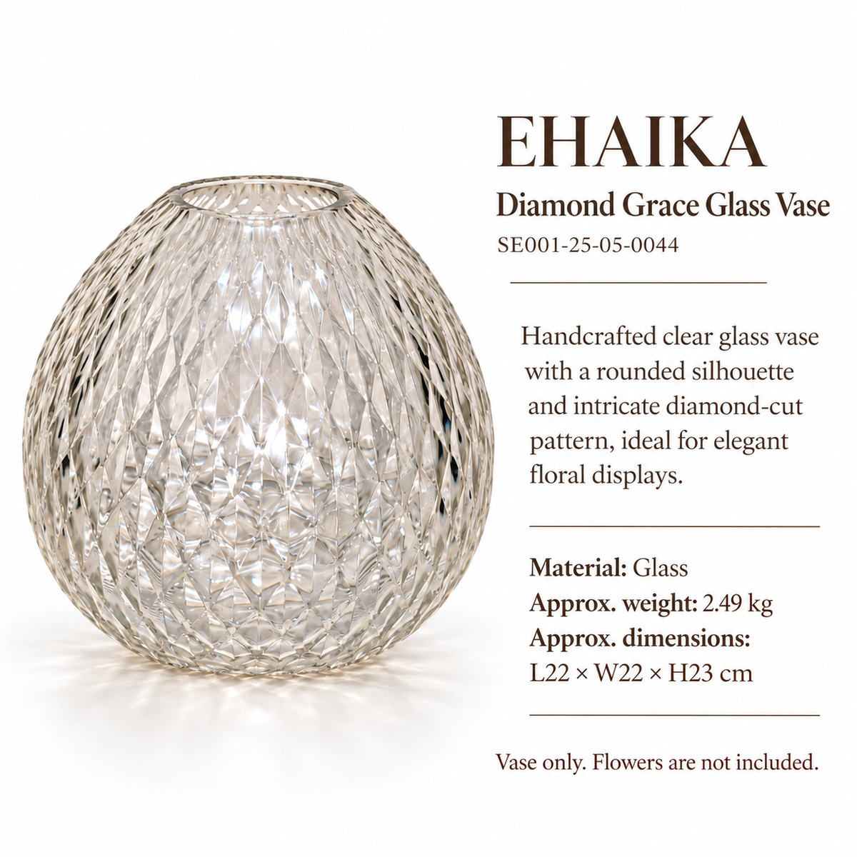 EHAIKA Diamond Grace Glass Vase - India Mouth-blown Handmade