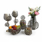 EHAIKA Decorative Glassware Set - Aluminum Gilded Lily Pad - Ombre Sea Kelp Green Colored Glass