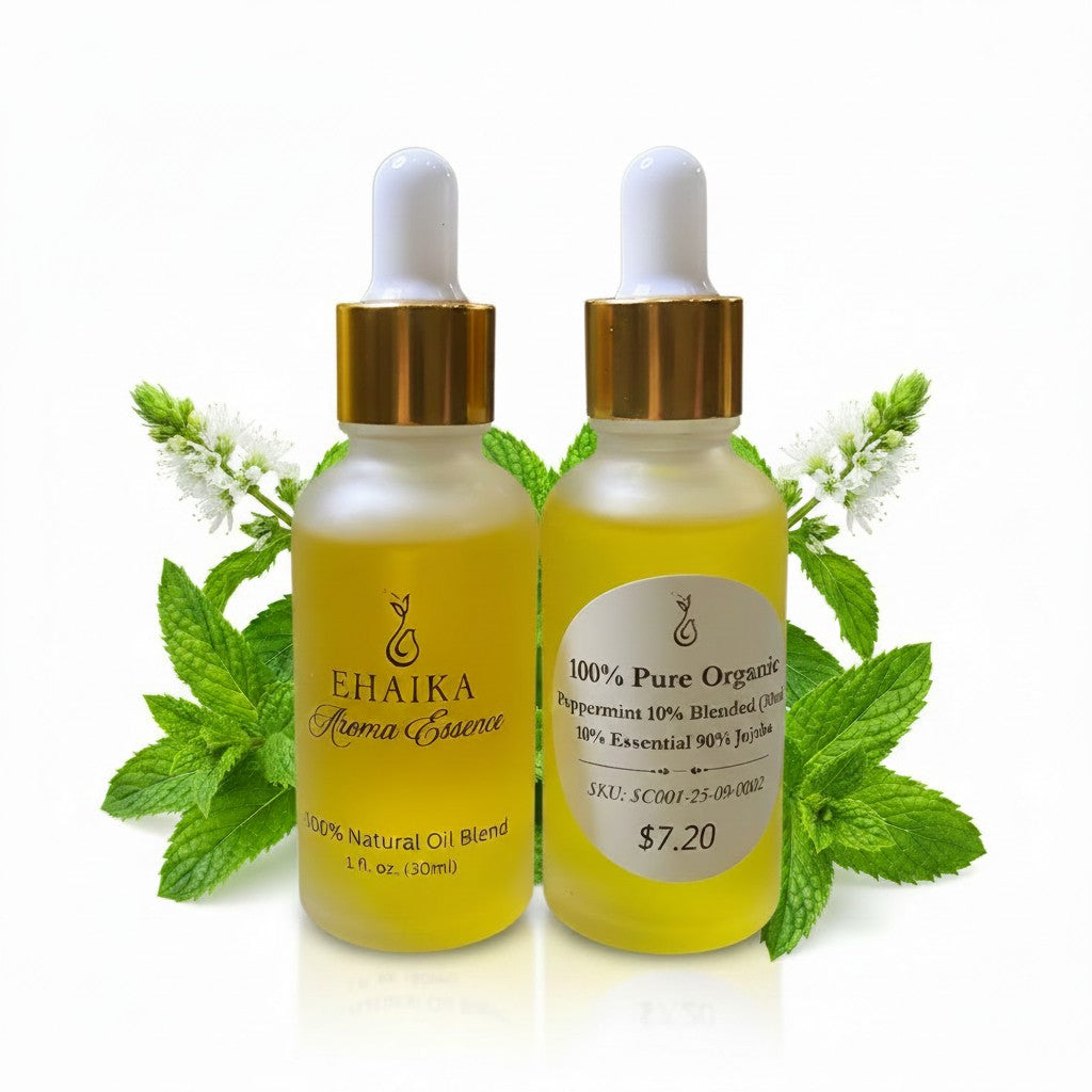 EHAIKA Peppermint 10% Blended Essential Oil (30ml), 100% Pure Organic, 10% Essential 90% Jojoba Oil