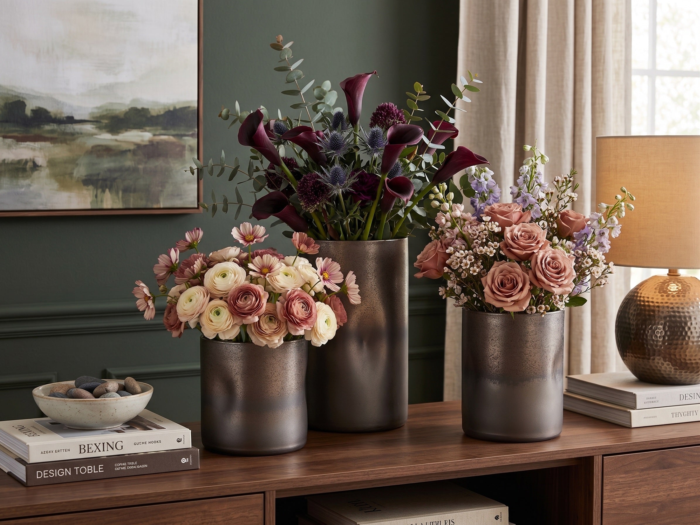 EHAIKA Elegant Dual-Tone Brown Glass Vase, Cylinder Shaped Dented Designed – Modern Tabletop Home Décor