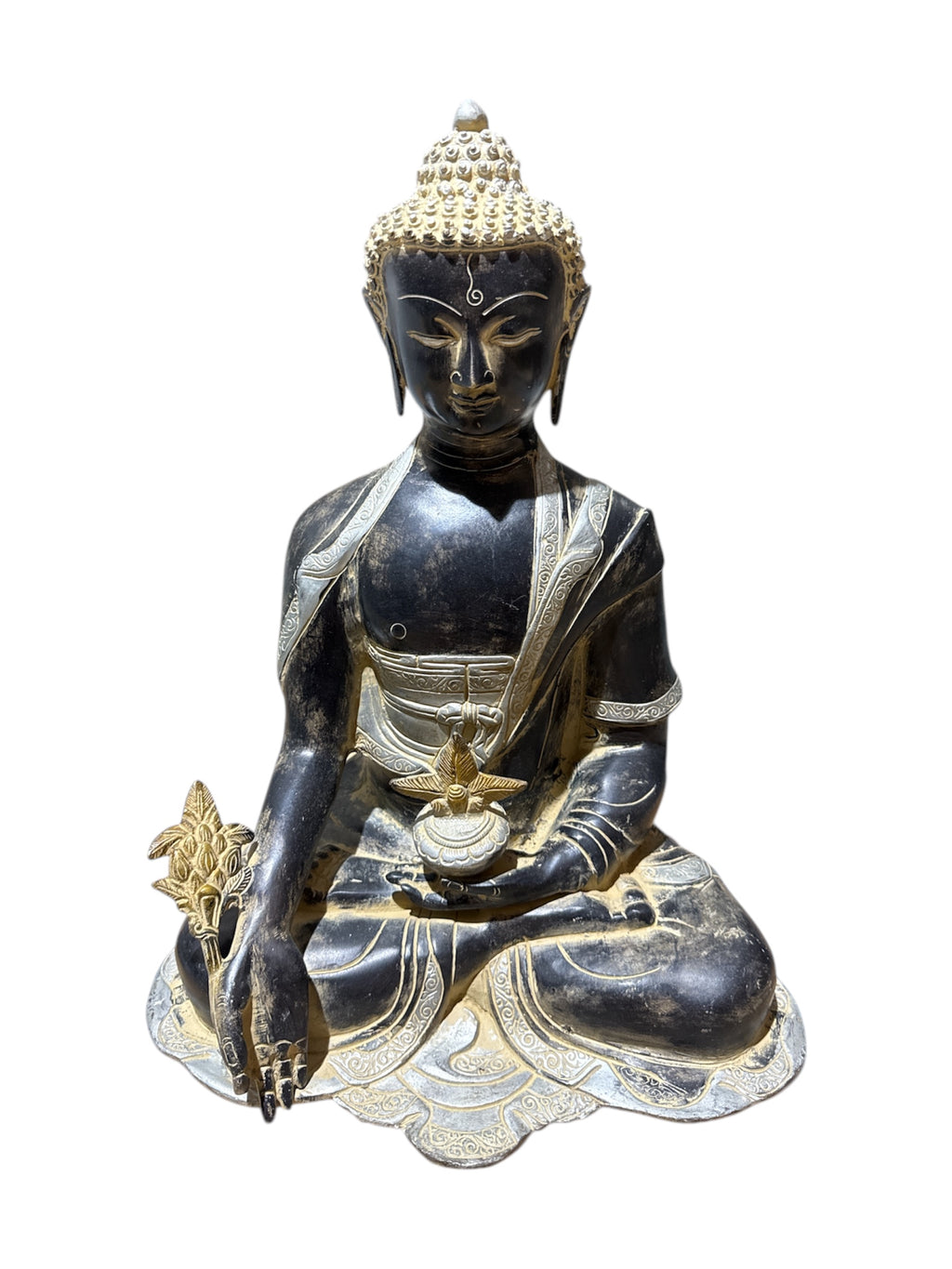 Authentic antique look brass bronze / green tabletop full body buddha statue home religious decoration