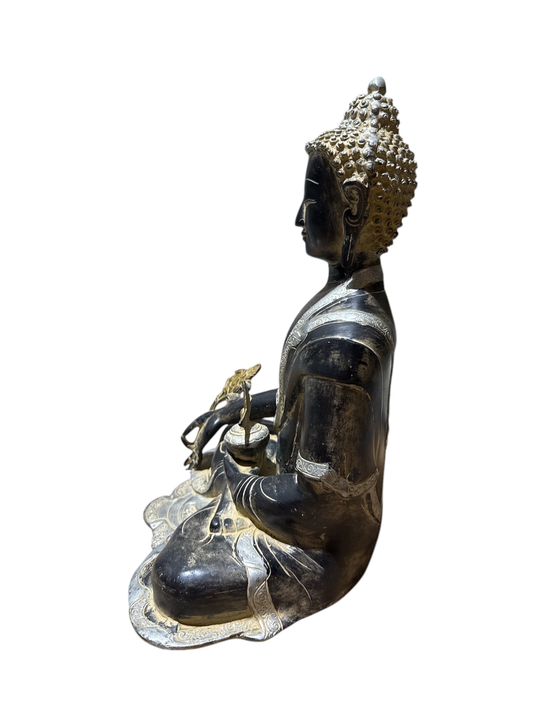 Authentic antique look brass bronze / green tabletop full body buddha statue home religious decoration