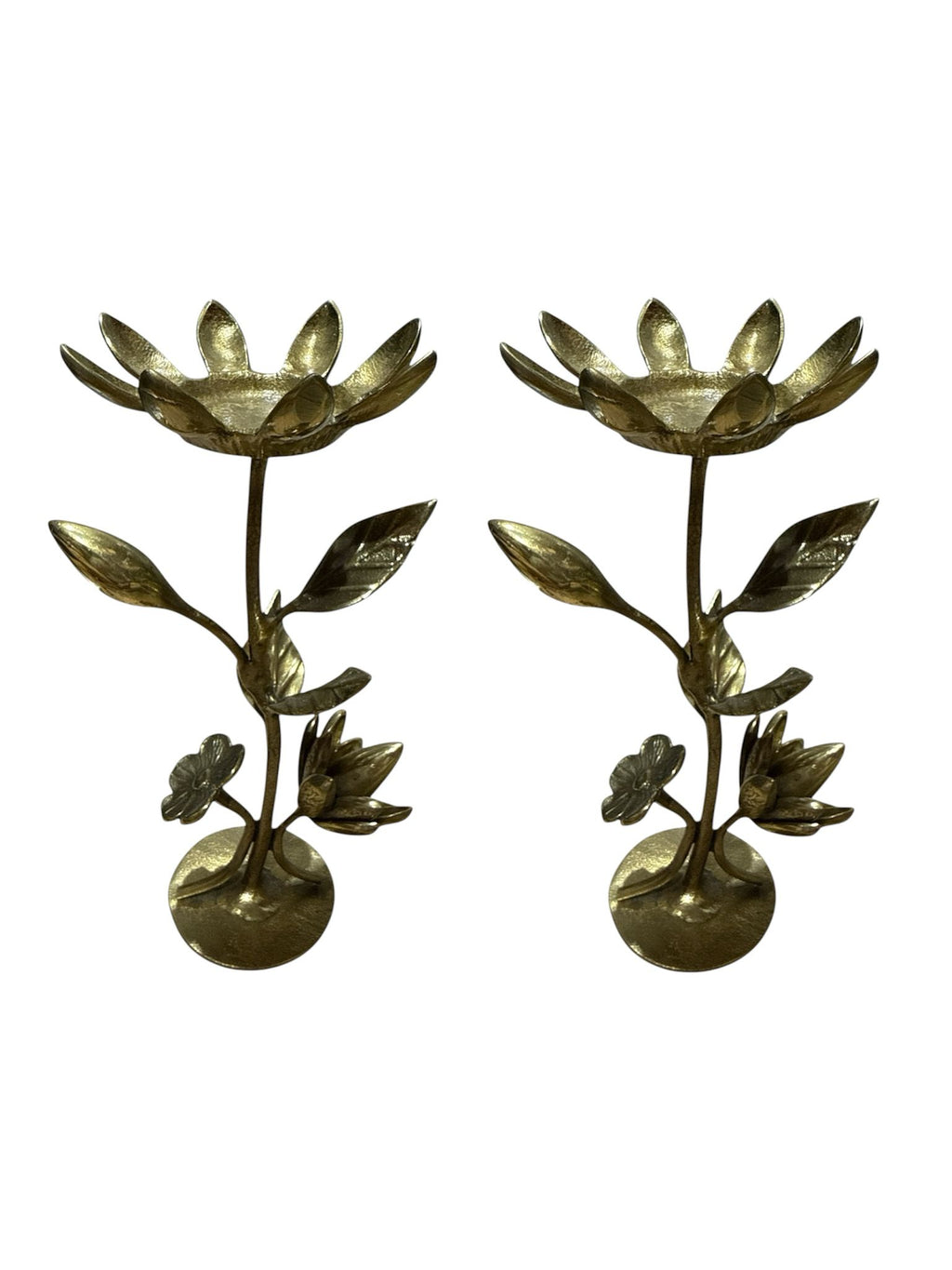 Solid brass bronze candle holder flower 2pcs set home décor display decorative tableware countertop design