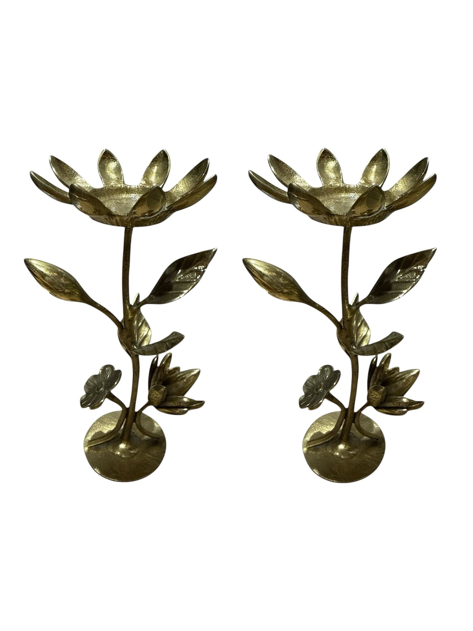 Solid brass bronze candle holder flower 2pcs set home décor display decorative tableware countertop design