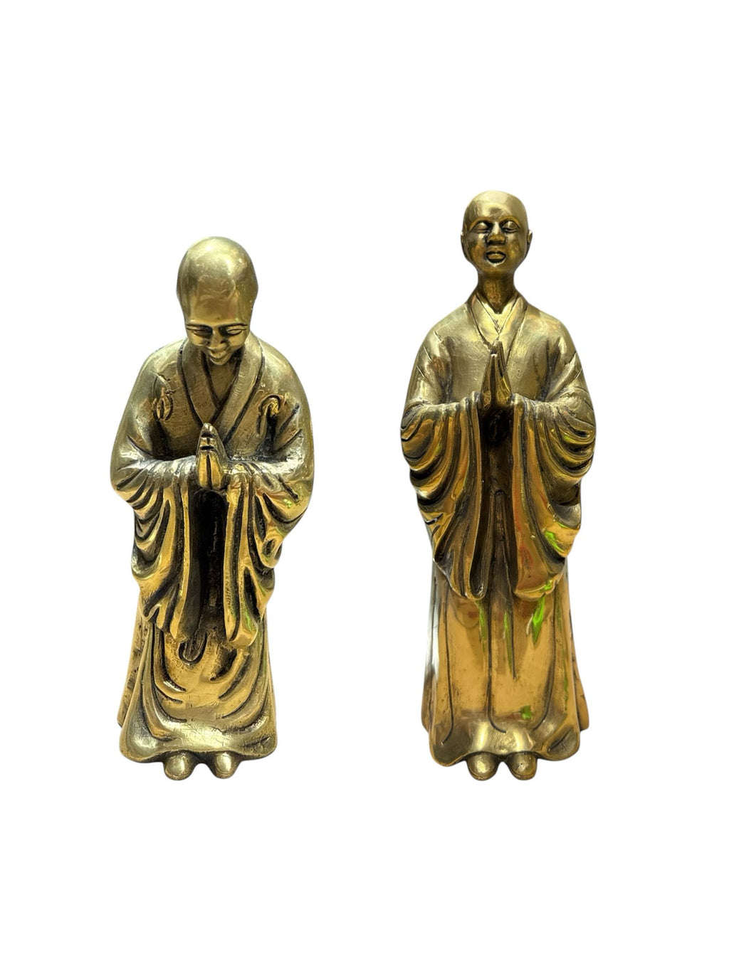 Solid brass bronze buddha monks 2pcs set home decor display decorative tabletop countertop design