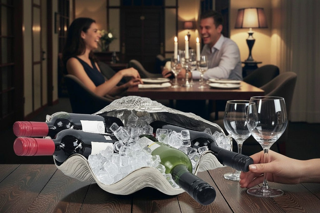 EHAIKA Seashell Wine Chiller / Sashimi Serving Platter  - Dinner Party, Artisanal Aluminium Dinning Tableware