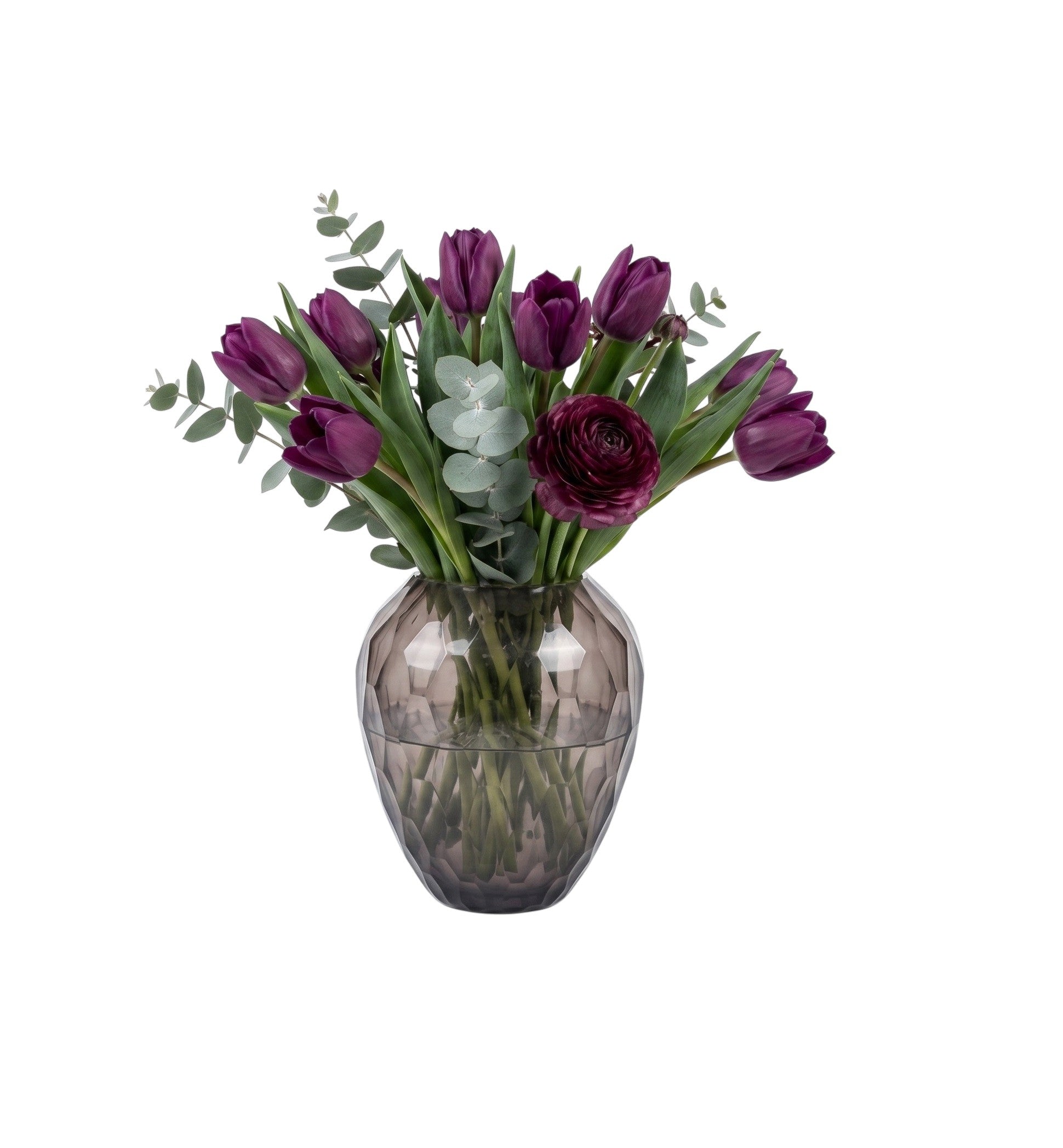 EHAIKA Glass Flower Vase With Gulla Cut Patterned - Burgundy Color (Small)