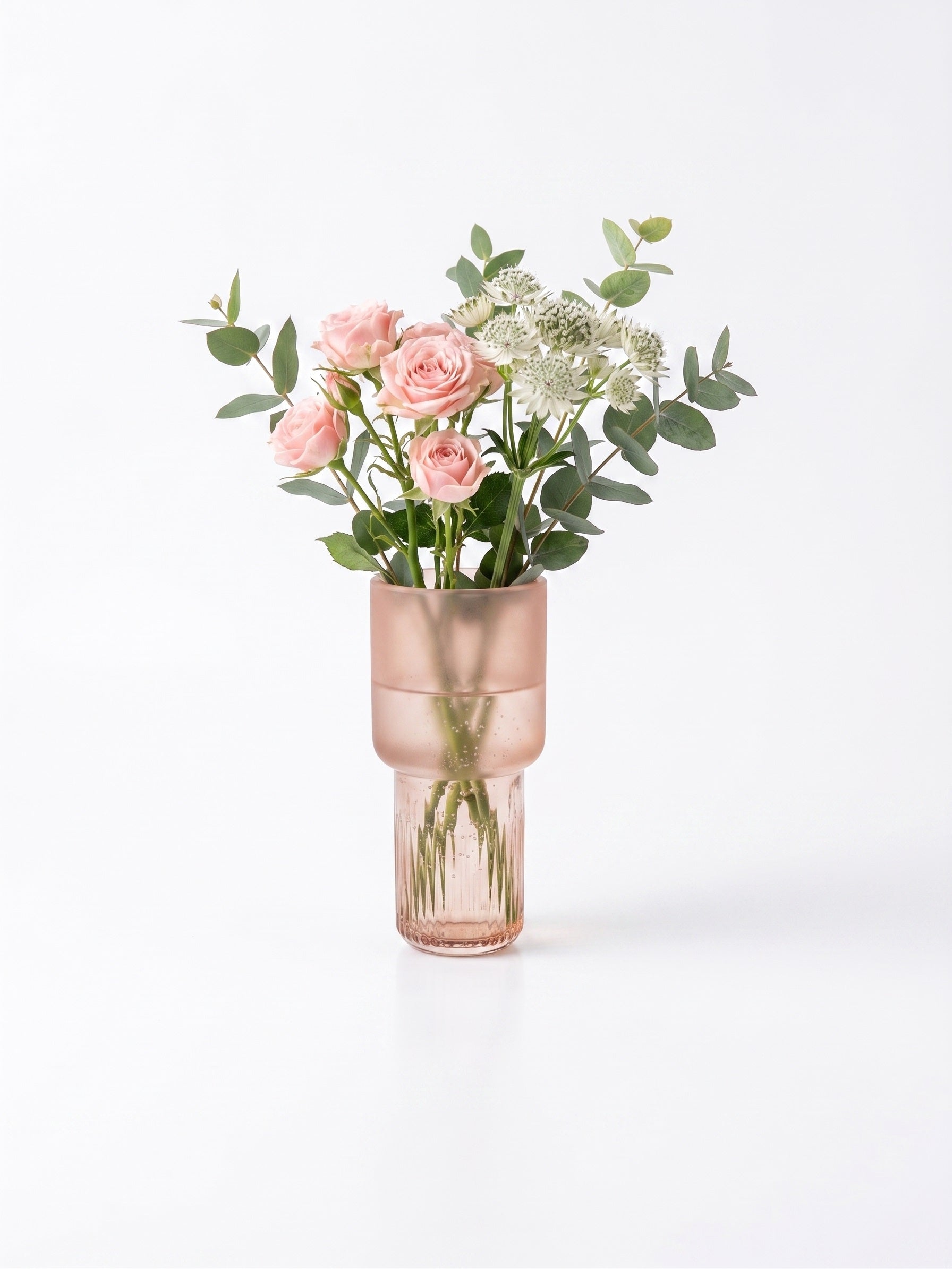 EHAIKA Glass Flower Vase With Line Cut Patterned Mushroom Designed – Salmon Pink Colour (Small)