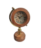 EHAIKA Modern Globe Design Table Clock, World Map Clockface, Metal Stand & Solid Wooden Base