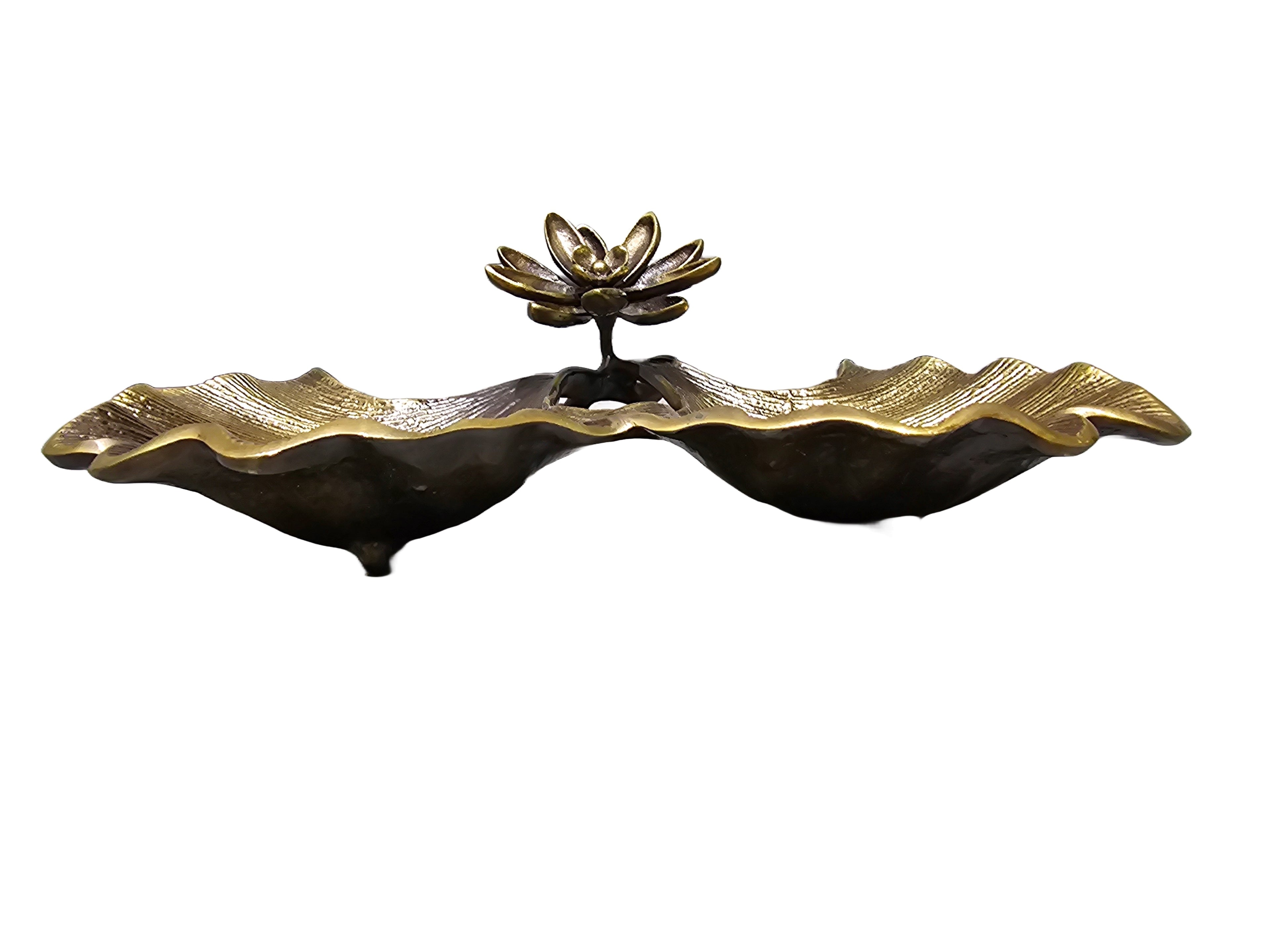 Solid high quality brass bronze gold leaf flower jewelry bowl bracelet earring necklace ring organizer