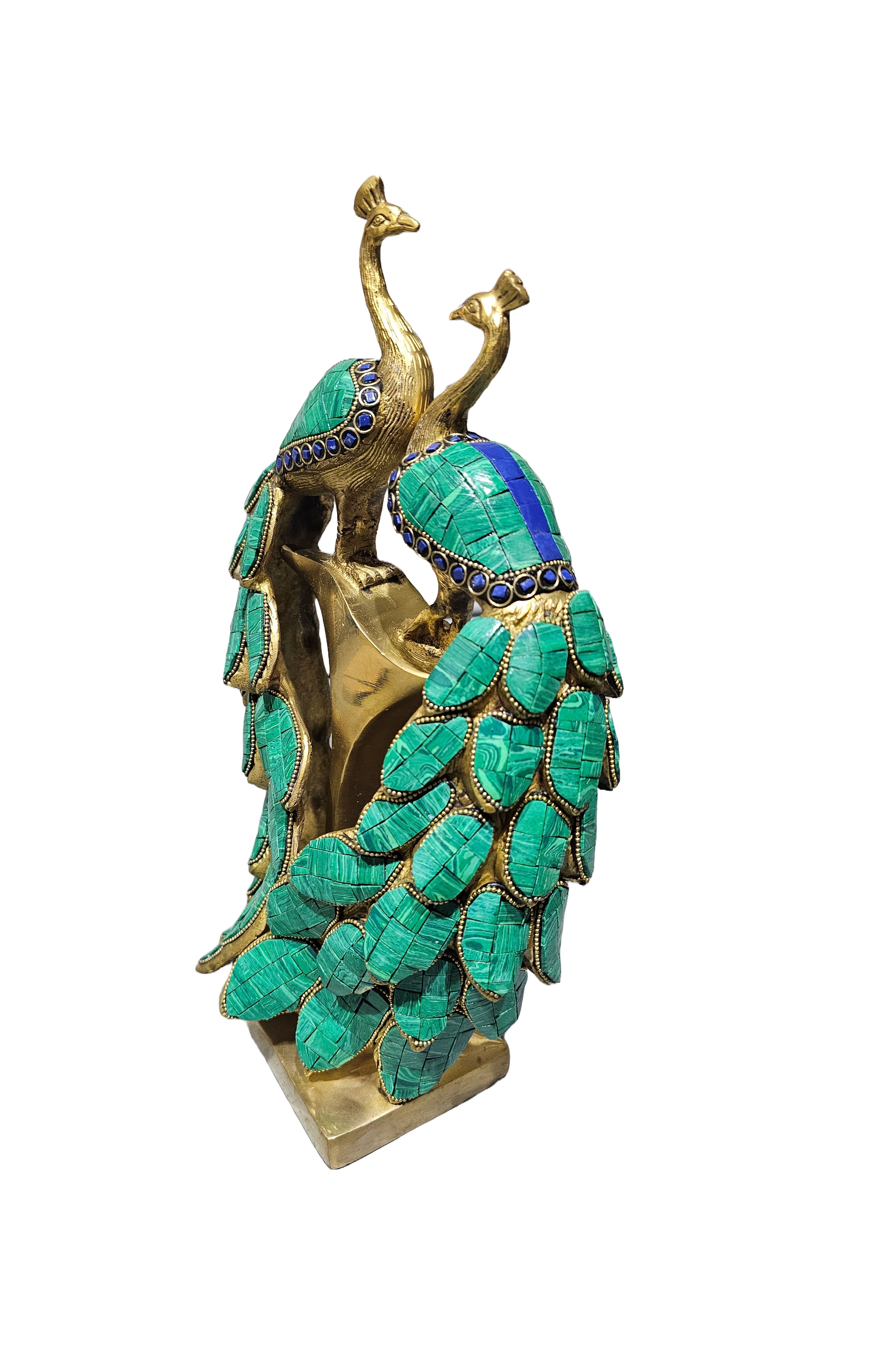 Solid tabletop brass bronze with color stone peacock standing design home office restaurant display decorative