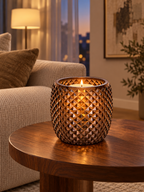 EHAIKA Designer Glass Flower Vase / Pillar Candle Holder, Handmade Diamond Cut Patterned