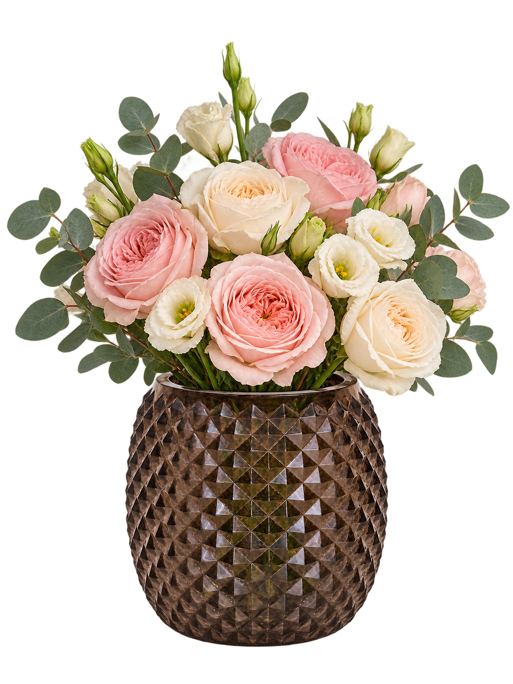 EHAIKA Designer Glass Flower Vase / Pillar Candle Holder, Handmade Diamond Cut Patterned