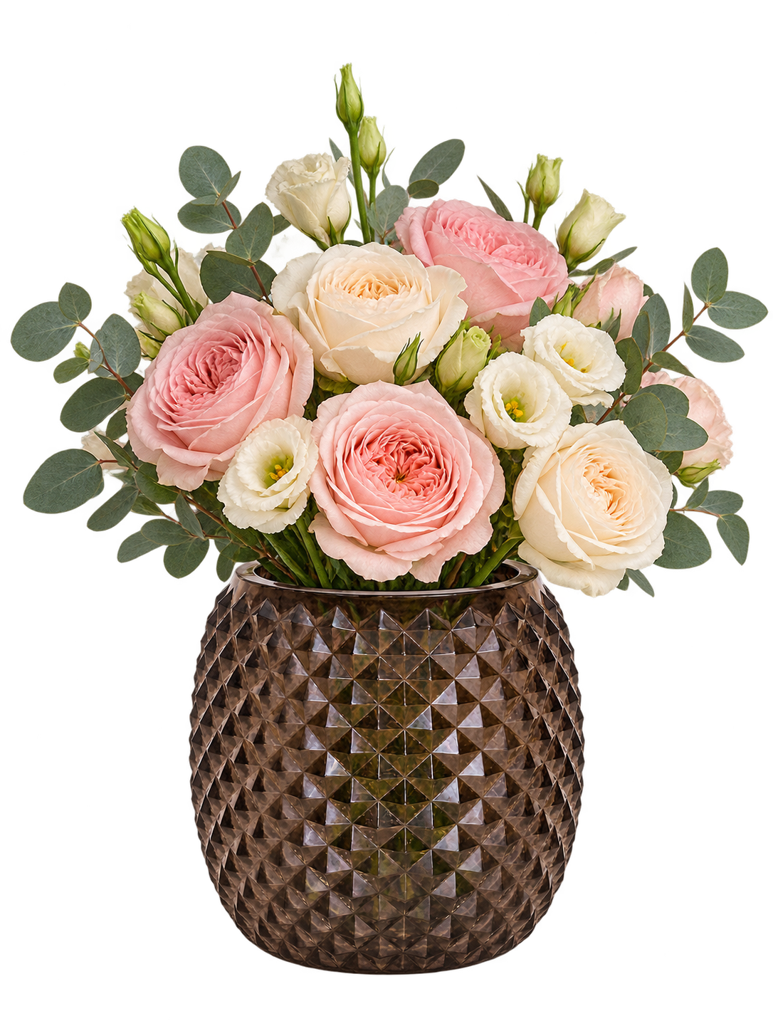 EHAIKA Designer Glass Flower Vase / Pillar Candle Holder, Handmade Diamond Cut Patterned