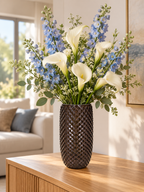 EHAIKA Designer Table Top Glass Flower Vase, Handmade Diamond Cut Patterned - Cylinder Shaped