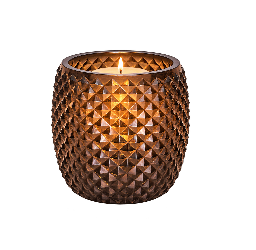 EHAIKA Designer Glass Flower Vase / Pillar Candle Holder, Handmade Diamond Cut Patterned
