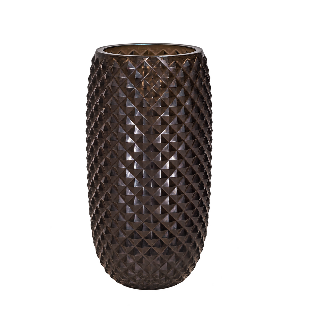 EHAIKA Designer Table Top Glass Flower Vase, Handmade Diamond Cut Patterned - Cylinder Shaped