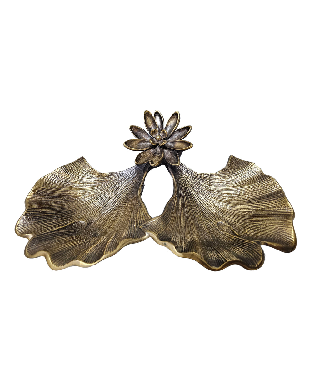 Solid high quality brass bronze gold leaf flower jewelry bowl bracelet earring necklace ring organizer