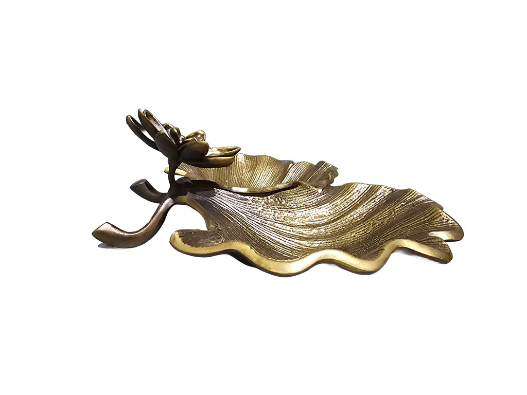 Solid high quality brass bronze gold leaf flower jewelry bowl bracelet earring necklace ring organizer